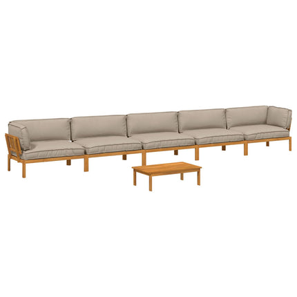 Soffset med kudde Enfärgad 6 pcs Taupe Massivt Akaciaträ