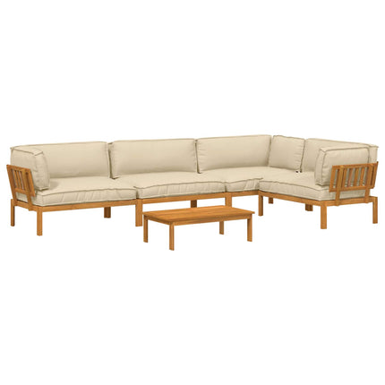 Soffset med kudde Enfärgad 5 pcs Beige Massivt Akaciaträ