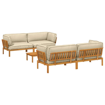 Soffset med kudde Enfärgad 5 pcs Beige Massivt Akaciaträ