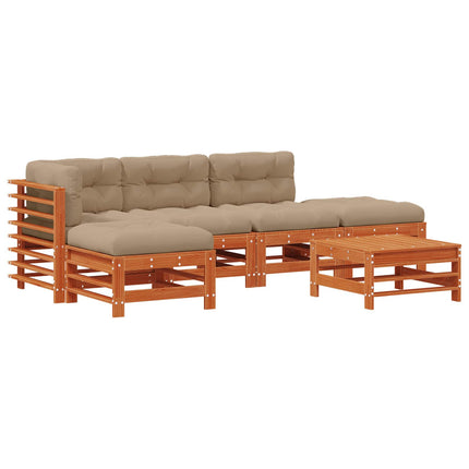 Trädgård loungemöbler 6 pcs Vaxad brun Massiv furu