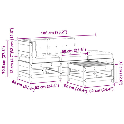 Trädgård loungemöbler 4 pcs Vaxad brun Massiv furu