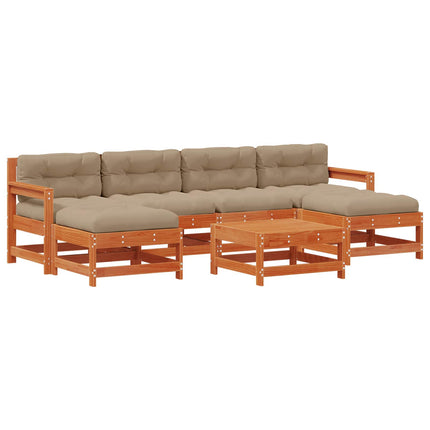 Trädgård loungemöbler 7 pcs Vaxbrun Furu Massiv furu
