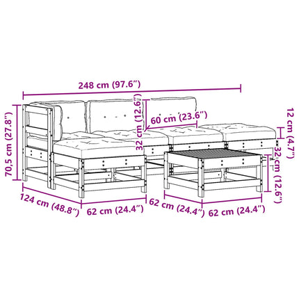 Trädgård loungemöbler 5 pcs Vaxbrun Furu Massiv furu