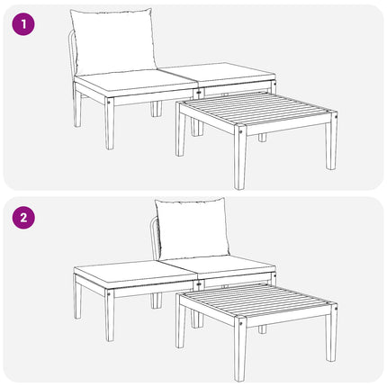 3 pcs Trädgårdsloungeset med kuddar Massivt akaciahus och rep