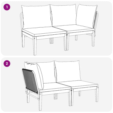 2 pcs Trädgårdsloungeset med kuddar Massivt akaciahus och rep