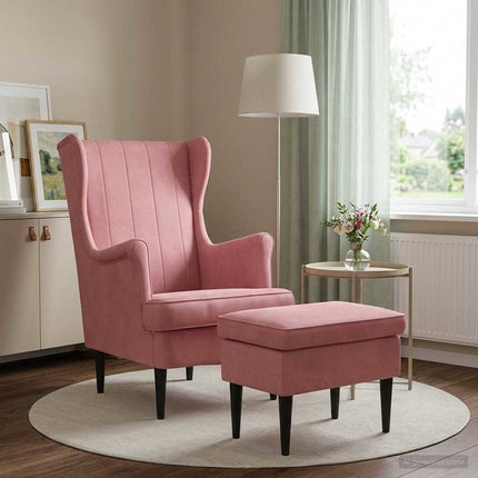 Fåtölj med fotpall 2 st Rosa Sammet