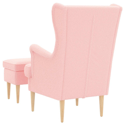 Fåtölj med fotpall 2 st Rosa Bouclé
