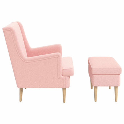 Fåtölj med fotpall 2 st Rosa Bouclé