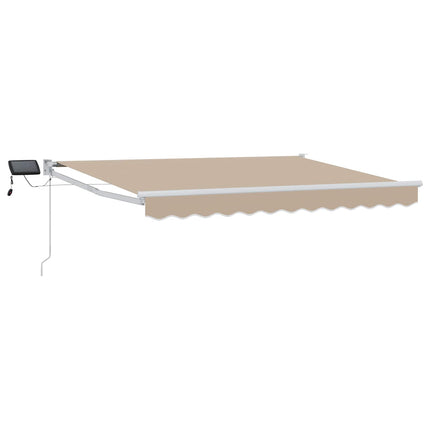 Manuell utdragbar markis med LED-lampor Beige och vit 3 x 2 m