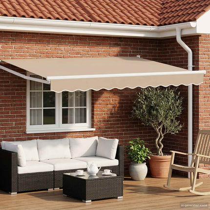 Manuell utdragbar markis med LED-lampor Beige och vit 3,5 x 2 m