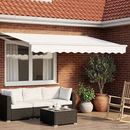Manuell utdragbar markis med LED-lampor Vit 3,5 x 2 m