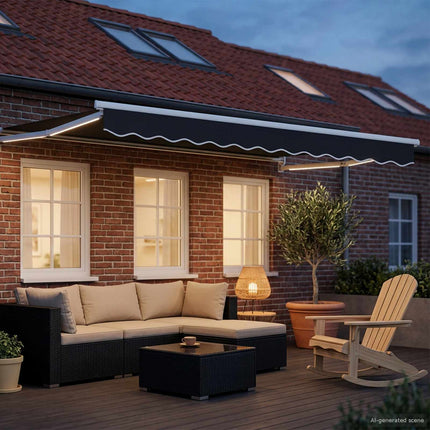Manuell utdragbar markis med LED-lampor 3,5 x 2,5 m