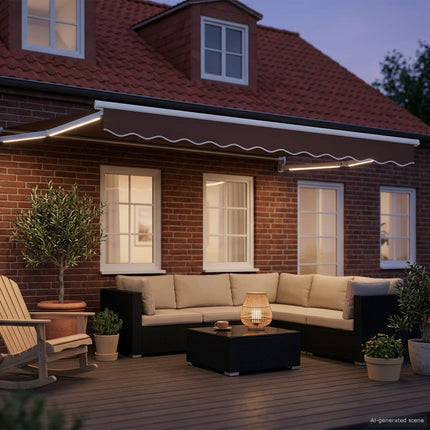 Manuell utdragbar markis med LED-lampor 3,5 x 2,5 m