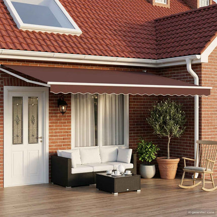 Manuell utdragbar markis med LED-lampor Brun och vit 4 × 3 m