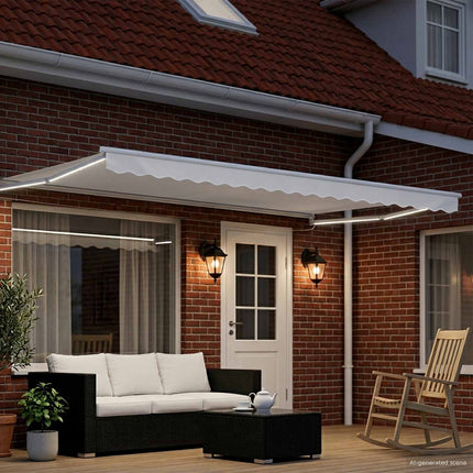Manuell utdragbar markis med LED-lampor Vit 5 x 3 m