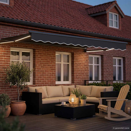 Manuell utdragbar markis med LED-lampor Antracit 3 x 2 m