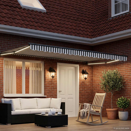 Manuell utdragbar markis med LED-lampor 4 × 3 m