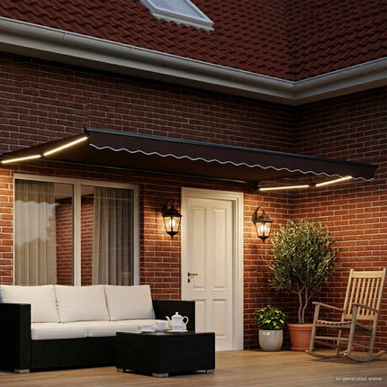 Manuell utdragbar markis med LED-lampor 4,5 × 3 m