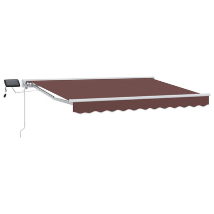 Manuell markisram med LED-lampor Brun och vit 3,5 x 2 m