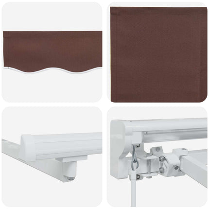 Manuell markisram med LED-lampor Brun och vit 4 × 3,5 m