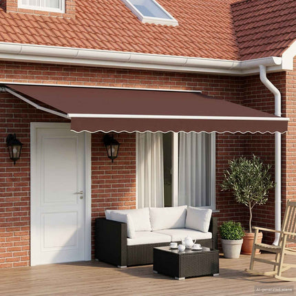 Manuell markisram med LED-lampor Brun och vit 5 x 3 m