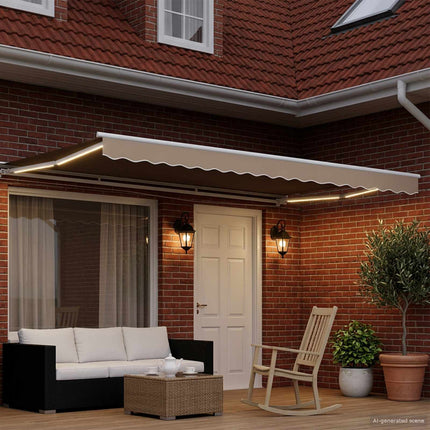 Manuell markisram med LED-lampor Beige och vit 5 × 3,5 m