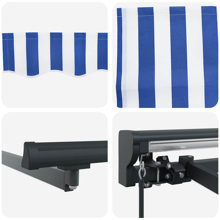 Manuell markisram med LED-lampor Blå, Vit, Antracit 2,5 x 2 m