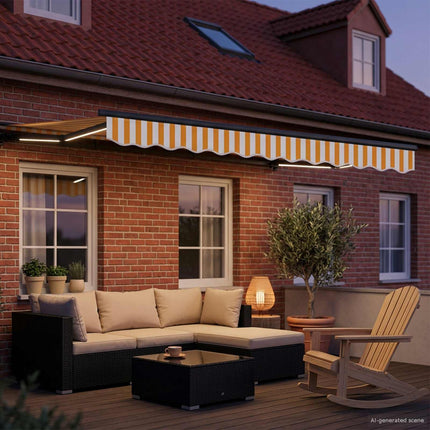 Manuell markisram med LED-lampor Gul, Vit, Antracit 3,5 x 2 m