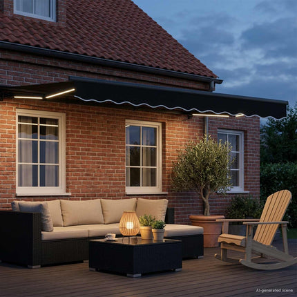 Manuell markisram med LED-lampor Svart och Anthracit 3 x 2,5 m