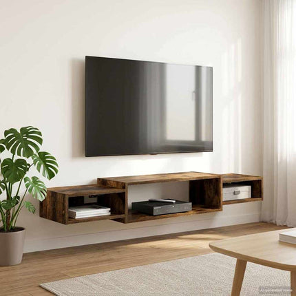 Väggmonterad TV-skåp Väggmonterat Rökt ek 140 x 28 x 21 cm