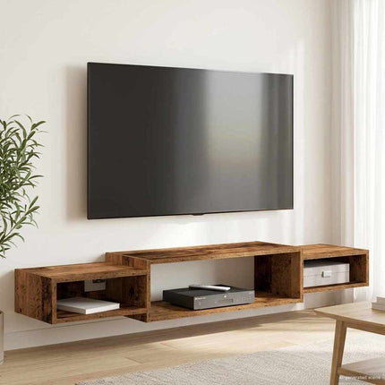 Väggmonterad TV-skåp Väggmonterat Gammalt trä 140 x 28 x 21 cm