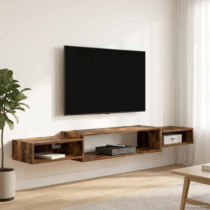 Väggmonterad TV-skåp Väggmonterat Rökt ek 180 x 28 x 21 cm