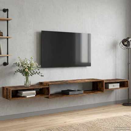 Väggmonterad TV-skåp Väggmonterat Rökt ek 220 x 28 x 21 cm
