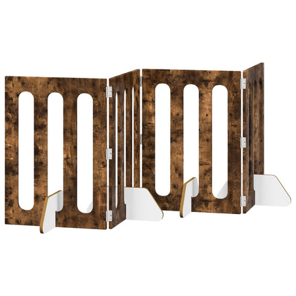 Fällbar husdjursgrind 4 pcs Rökt Ek 201 x 38 x 70 cm