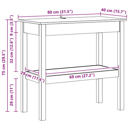 Konsolbord med hylla VaxBrun 80 x 40 x 75 cm Massivt furu