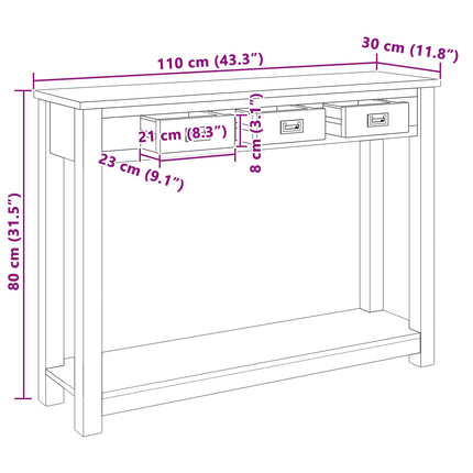Konsolbord Naturlig 110 x 30 x 80 cm Massivt teakträ