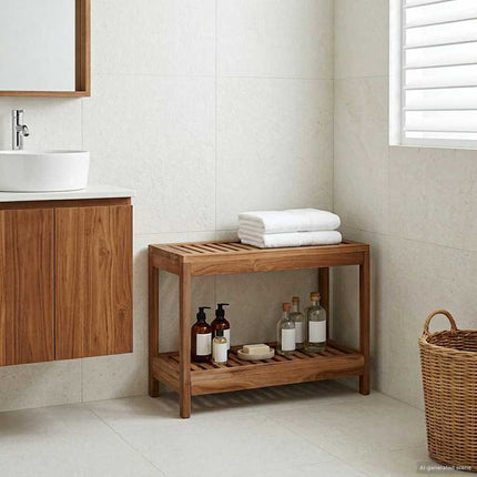 Badrum Sidobord Naturlig 60 x 30 x 45 cm Massivt teakträ