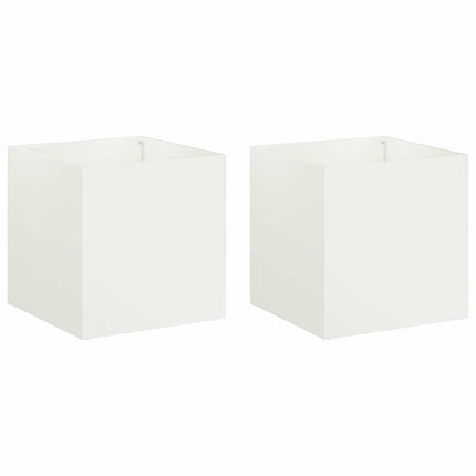 Trädgårdsplanterare 2 st Vit 25 x 25 x 25 cm Kallvalsat stål