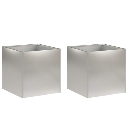 Trädgårdsplanterare 2 st Silver 35 x 35 x 35 cm Rostfritt stål