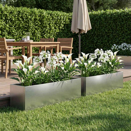 Trädgårdsplanterare 2 st Silver 80 x 20 x 20 cm Rostfritt stål