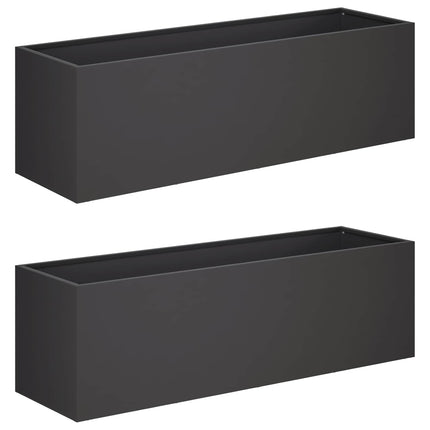 Trädgårdsplanterare 2 st Svart 100 x 30 x 30 cm Kallvalsat stål