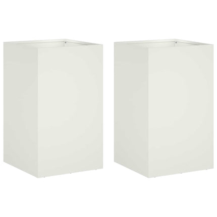 Trädgårdsplanterare 2 st Vit 40 x 40 x 50 cm Kallvalsat stål