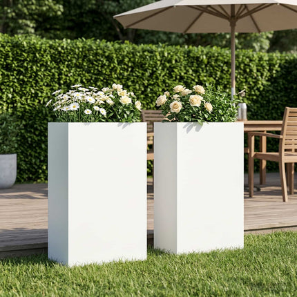 Trädgårdsplanterare 2 st Vit 40 x 20 x 75 cm Kallvalsat stål