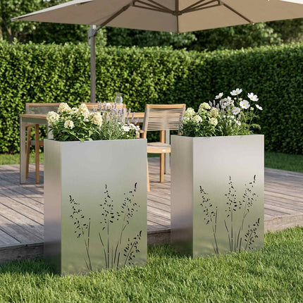 Trädgårdsplanterare 2 st Silver 50 x 30 x 75 cm Rostfritt stål