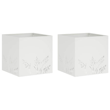 Trädgårdsplanterare 2 st Vit 50 x 50 x 49 cm Kallvalsat stål