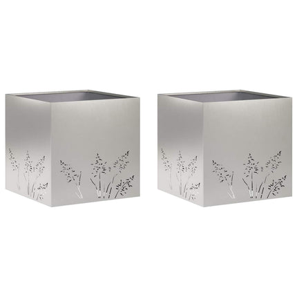 Trädgårdsplanterare 2 st Silver 50 x 50 x 49 cm Rostfritt stål