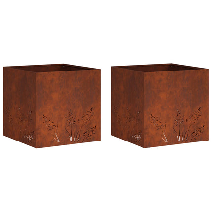 Trädgårdsplanterare 2 st Rostig 50 x 50 x 49 cm