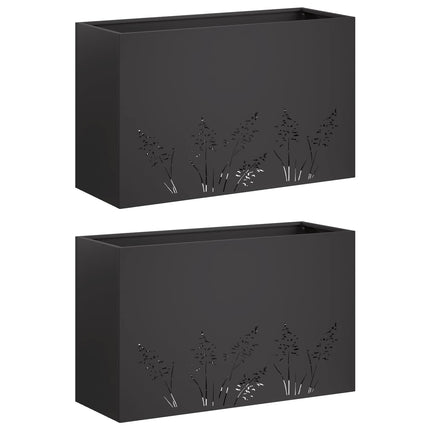 Trädgårdsplanterare 2 st Svart 80 x 20 x 49 cm Kallvalsat stål