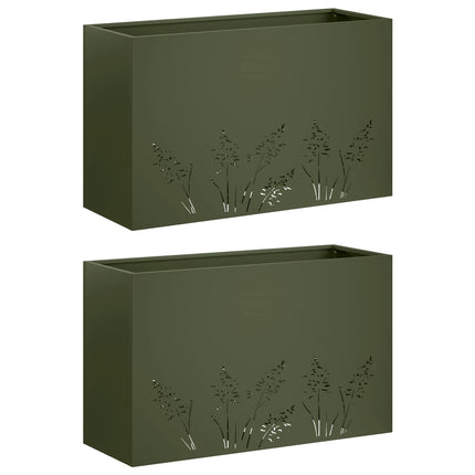 Trädgårdsplanterare 2 st Olivgrön 80 x 20 x 49 cm