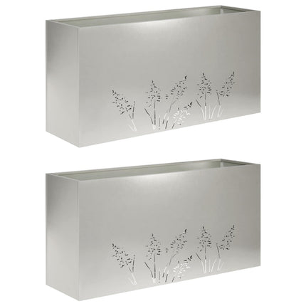 Trädgårdsplanterare 2 st Silver 100 x 20 x 49 cm Rostfritt stål